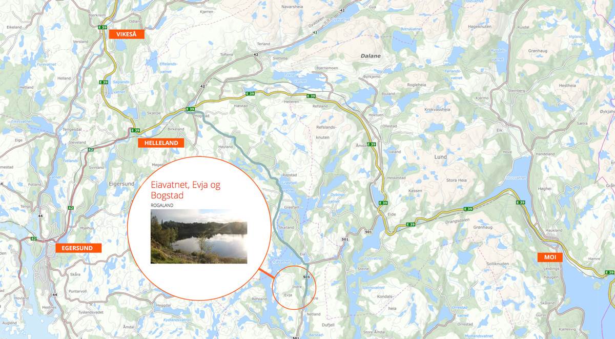 Kart som viser reiseruten