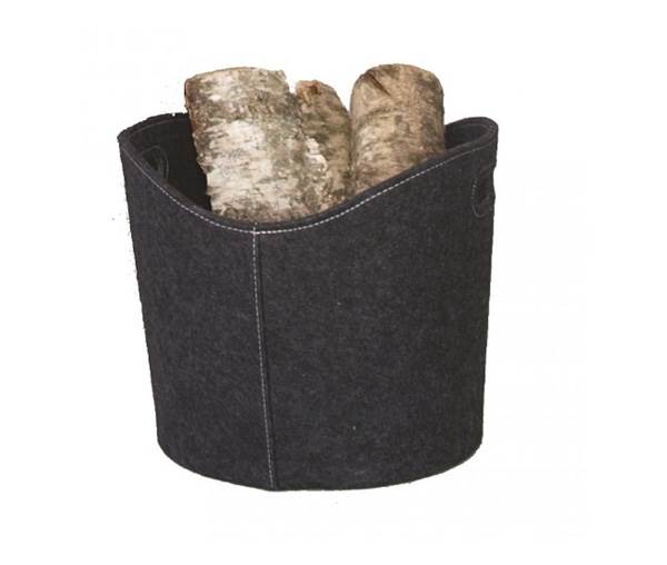 Vedkurv, rund, grå filt