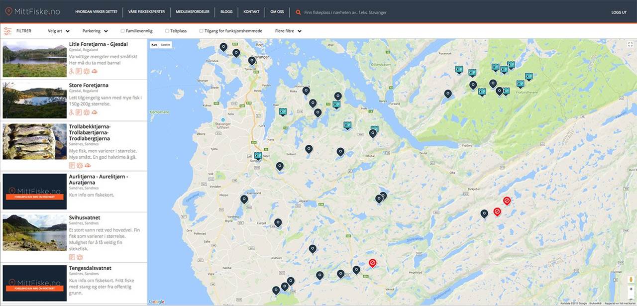 Finn fiskeplasser med Mittfiske.no kartet