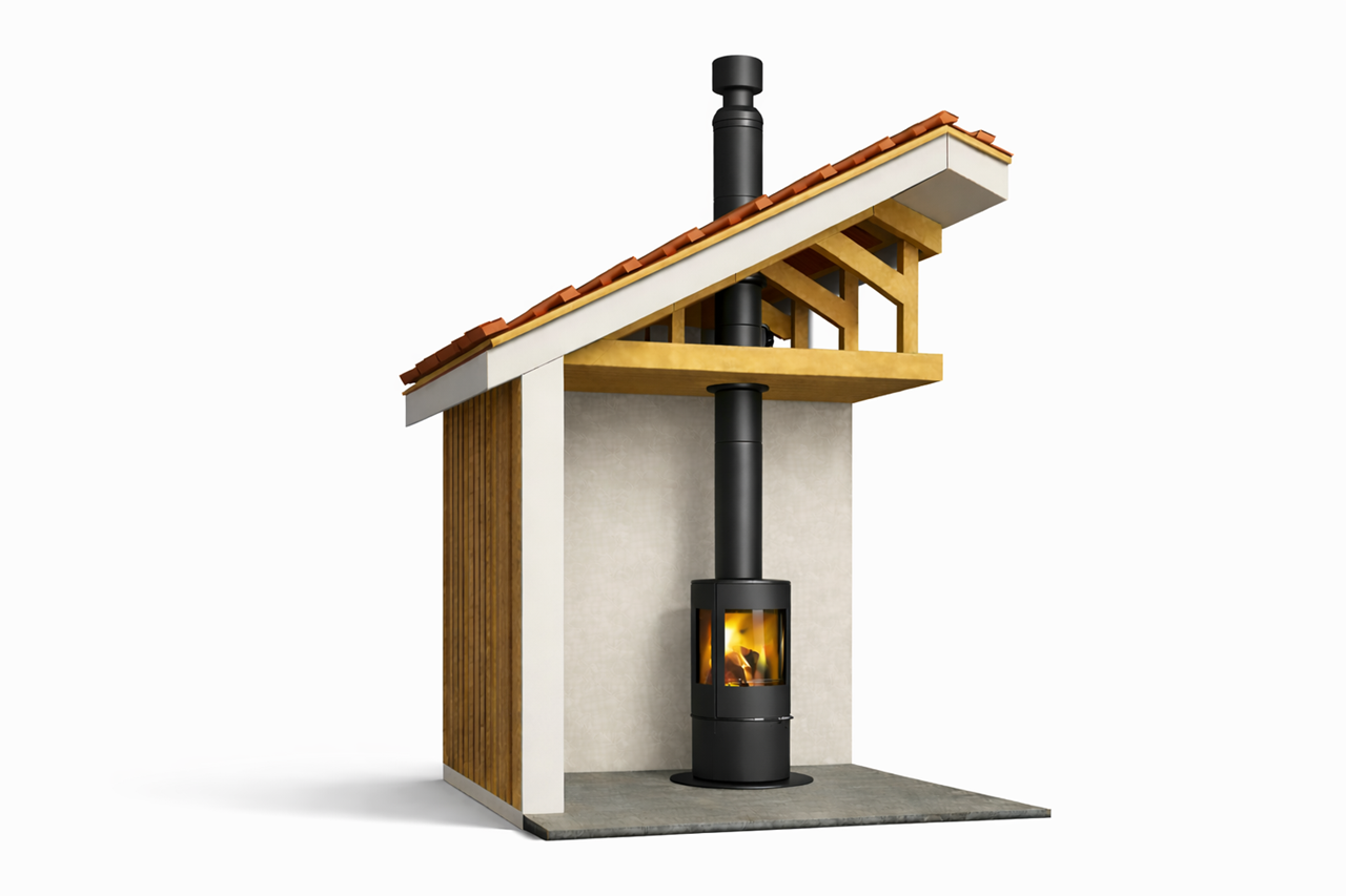 Westfire Uniq 36/37 + stålpipe m/ tilluft,(B) L 500 cm 
